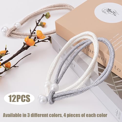 12 Stuks Gordijn Tie Backs Touw, Verstelbare Tie Backs met Parel Gordijn Touw Gesp Gordijn Cord Houders Moderne eenvoudige stijl Behoudmiddelen Polyester handgeweven gordijn houders voor 4