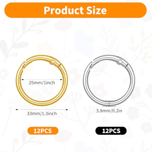 24 stuks 1 inch goud karabijnhaak, zinklegering veer O-ring sleutelhanger heek ronde sleutelhangers kleine sleutelhanger haak voor sleutels tassen portemonnee doe-het-zelf ambachten