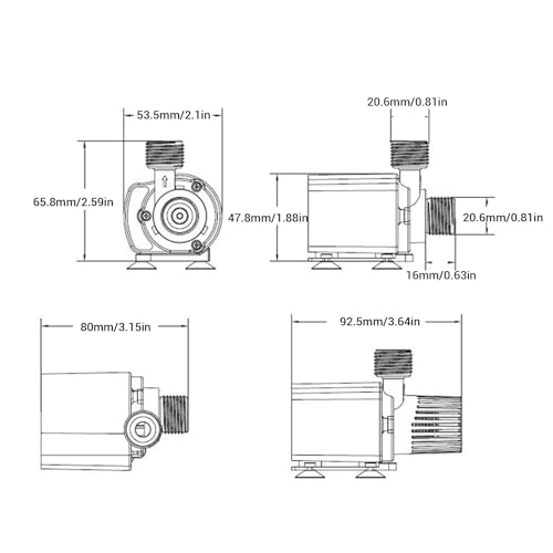 QR90A Micro dompelbare waterpomp met vloeistofcirculatieaanpassingsfunctie, DC 5 V, 4 W, IP68 Borstelloze fonteinpomp met 500 L, Hoogte 180 cm, Lift voor vissentank, Aquarium 3