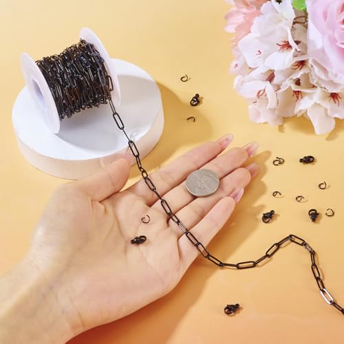 Ovale ketting ketting maken Kits 12x4mm Roestvrij Steel Craft Link Kettingen Zwarte sieraden ketting set met Jumping Rings Lobster Claw sluitingen voor DIY armband 5