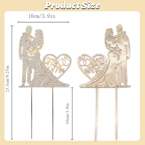 Trouwtaart Toppers, Sparkling Mr. en Mrs Cake Topper met Rhinestones metalen bruid en bruidegom taart toppers voor bruiloft, verloving, verjaardag Valentijnsdag, met een kaart 3