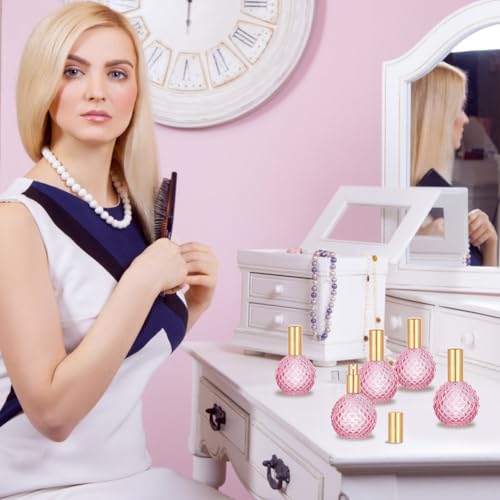 8 sets 100 ml lege glazen parfumflessen, retro navulbare parfumspuitflessen kit met trechter drumplomp hoofd lichtvioletrode inrichting reisflessen voor geurvloeistoffen karaffen 5
