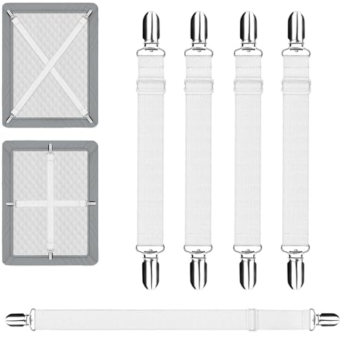Beddengoed Spanner, Verstelbare 4 stuks, Beddenvel spanners, 28-49 cm, Beddenvelhouder Tensider, voor Vellen Matras, Bank, Wit