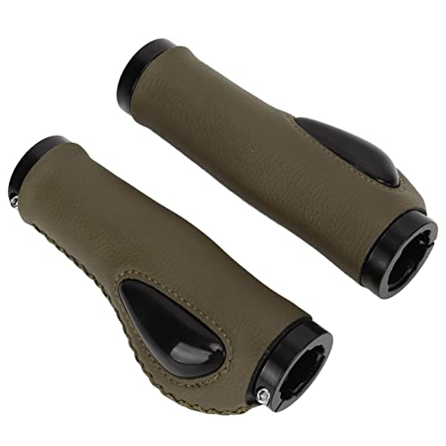 Lederen Fiets Grips, Lederen Stuurwiel Cover Ergonomische Liquid Siliconen Pols Pillow Shock Absorptie voor 0,9 Inch Diameter Handvat voor Fiets Accessoires(Olive Green) 3