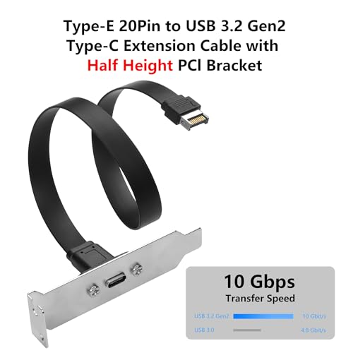 USB 3.1 Voorpaneel Header Type-C Uitbreiding Kabel met Panel Mount Schroef 10Gbps Type-E 20 Pin Man naar USB-C Vrouwelijke Adapter Kabel met Halve Hoogte Bracket, 30cm/11.8inch (Half 5