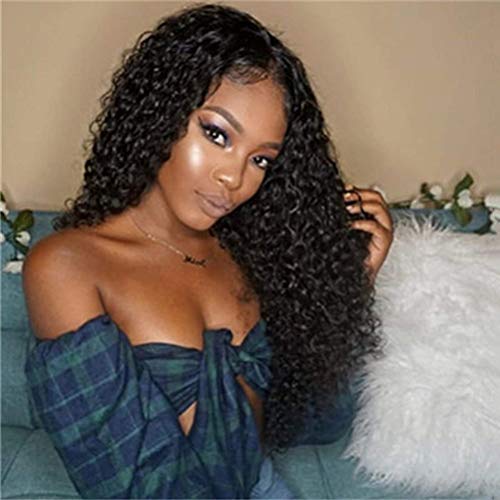 61 cm Women's Curly Real Hair Wig Black Lace Front Wig Swiss Lace Front Wig Real Hair Curly Black 4