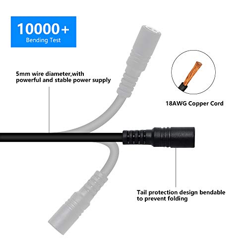 3M DC 90 graden 5.5mm x 2.1mm L-Gevormde rechterhoekplug naar Busverbinding Kabel 18AWG met Fuse Nut voor 5V/12V Power Adapter 3