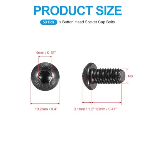 Verpakking van 50 Allen Schroeven M6-1x15mm Legering Staalkwaliteit 10.9 Allen Schroeven Volledige Machine Schroefdraad voor Auto Motorfiets Boot Montage Accessoires