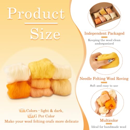 Wol Wanderen garen voor naald Villen Oranje Zachte Vezel Wol Supplies voor doe-het-zelver Hand Spinning Weven Beginners Volwassenen Handgemaakte Poppen Villen Dier Thanksgiving Herfst 35 4