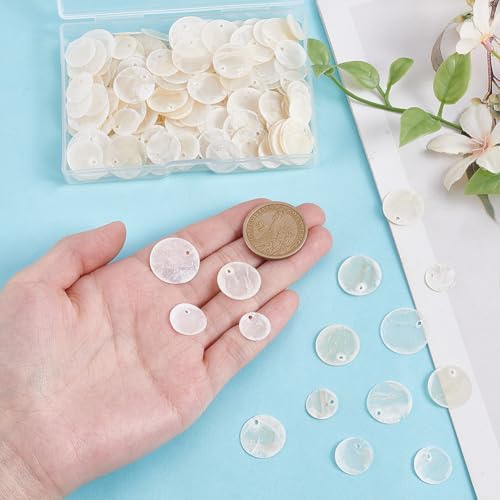 210 stuks platte ronde schelpen, 4 stijlen, Natural Capiz Shell hangers, schijven, munten, kralen, Charms hangers voor sieraden maken, Charms oorbellen, Home Decor, 12~20m m 3