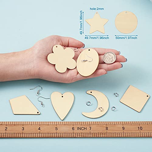 100 st Houten oorbellen Hangers 10 stijlen Teardrop Driehoek Ster onvoltooide knippen Houten hangers met Jump Rings oorbellen haken voor sieraden maken 5