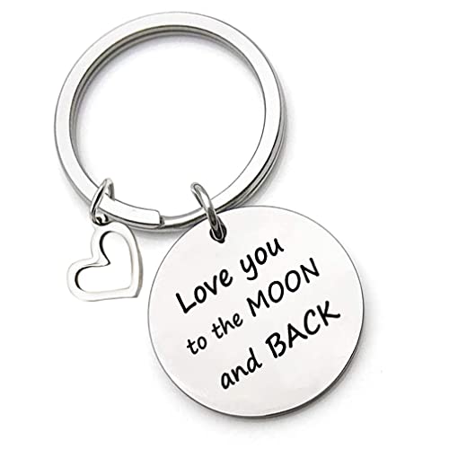 Love You to the Moon and Back Keychain Inspirational Lovers Paar Man Vrouw Moeder Sleutelhanger Geschenk Verjaardag Moederdag, Zilver, zilver