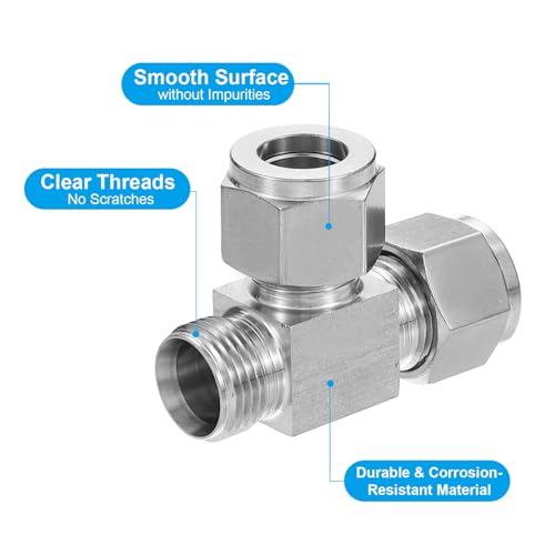 304 Roestvrij staal Tee Compressie Tube Fitting 1/4" ID X9/16" OD, Pijpadapter voor Water Tuin Irrigatie Systeem, Zilver 4
