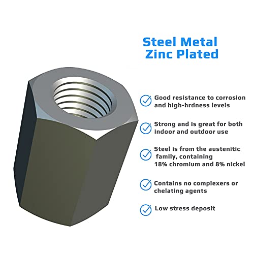 M16 Hexagon Clutch Nuts (48mm 24mm) Long Rod Nut Female Thread Alloy Steel Zink Platte DIN 6334 (Pack van 2) Lengte 48mm