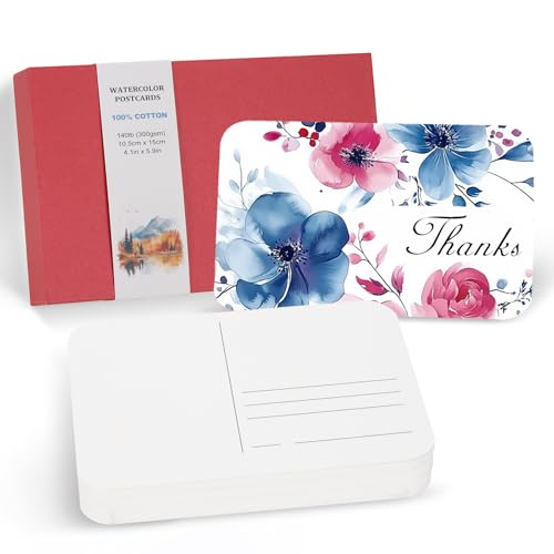 48 Vellen Aquarel ansichtkaarten, 100% Katoen 100 x 15cm Blanco afgeronde hoeken Aquarelpapier Postkaarten Rough for Mailing Art Painting Drawing, 150lbs/300g/m2 (rood)