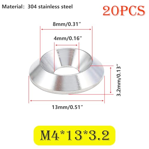 20 st Verzonken ringen Roestvrij staal M4 x 13mm Decoratieve ringen voor verzonken schroeven