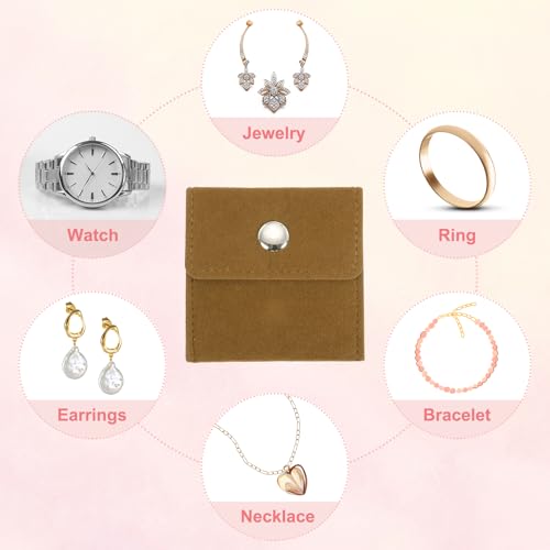 3x7 Inch sieraden zak, 4 Pack fluweel zakjes Snap knoop draagbare opslagzak voor oorbellen armbanden ketting ringen horloge, geel 5