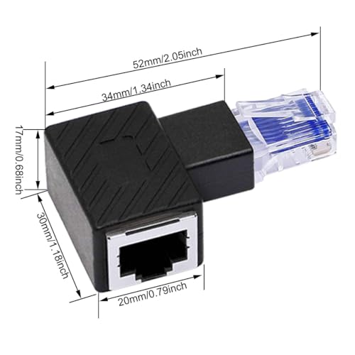 Ethernetadapters, 90 graden RJ45 Plug naar Bus Uitbreiding Cat6 LAN netwerkplug voor Printer, Computer, Laptop, Router, Linkerhoek + Rechterhoek, Pak van 4