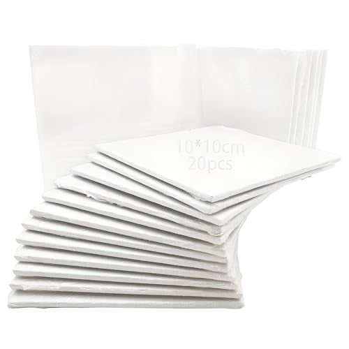 Canvas Panels, Dujelixa 10X10cm Gestrekte Canvas, Blanco Katoen Art Canvas, Voorgestrekte Canvas Board, Canvas voor Schilderen, Geschikt voor Olieverf, Acryl, Aquarel (20 stuks)
