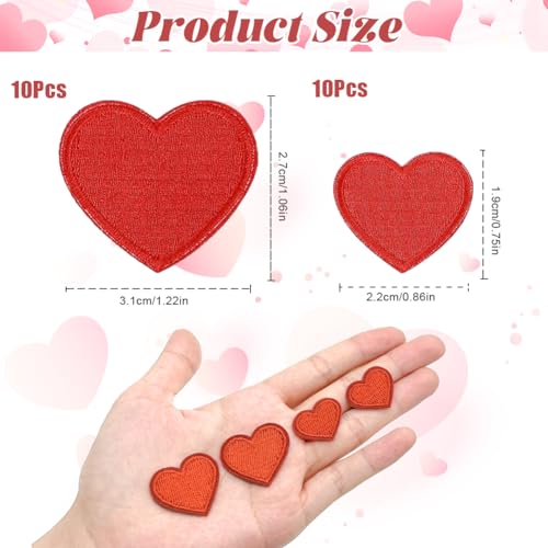 Strijkijzer op patches voor kleding, 20 stuks Cute Mini Red Heart Patch Iron On geborduurd Naai Patches voor kleding hoed sokken Jeans met naald en draad set 3
