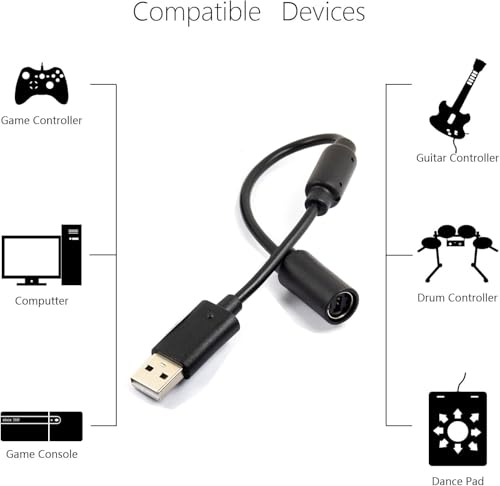Xbox 360 USB Kabelvervanging Dongle USB Kabelbekabelde controller scheuren Scheur Kabel Game Contractor Adapter voor Xbox 360 zwart 4