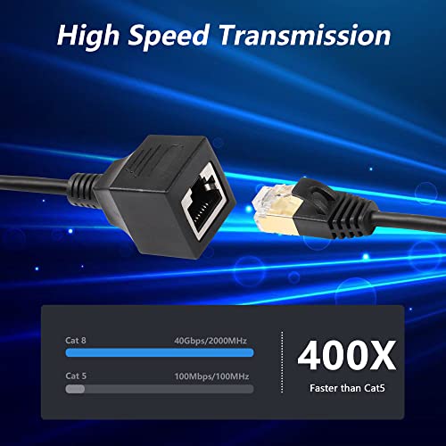 RJ45 Cat8 Ethernetkabel, Cat8 netwerkkabel met hoge snelheid, Socketplug, 40 Gbit/s, 2000 MHz, voor Router Modem Server (0.3 m) 4