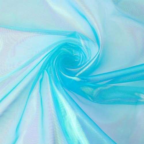 Organza Stof 3,28 Yards 1,5 m brede lange bruid Solid Organza Stof Magic Gradient Organza Polyester Stof Iridescent Holografische Mesh Stof voor Dress Performance Stage, Deep Sky Blue