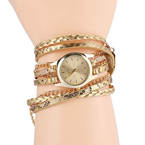 7 kleuren Vlecht Weef armband polshorloge, jurk horloges Quartz Analoge ronde horloge polshorloge voor vrouwen polshorloge tiener meisjes polshorloge(goud)