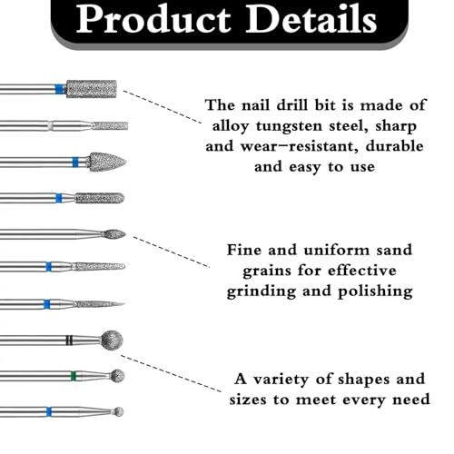 10 Pieces Nail Milling Bits, Nail Cutter Bits, Nail Cutter Bijlagen, Emery Nail Drill Bits met doos, Maling Bijlagen, Manicure Polijsten Nail Care Removal Cuticles 3
