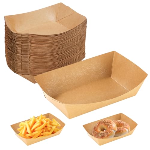50 stuks Kraft Kartonnen Trays, 16,8x12x5cm Kraft Kartonnen Trays Schepen, Kartonnen Chips Dishes, Currywurst Bowls, Kraft Paper Snack Bowls, voor friet worsten Macarons