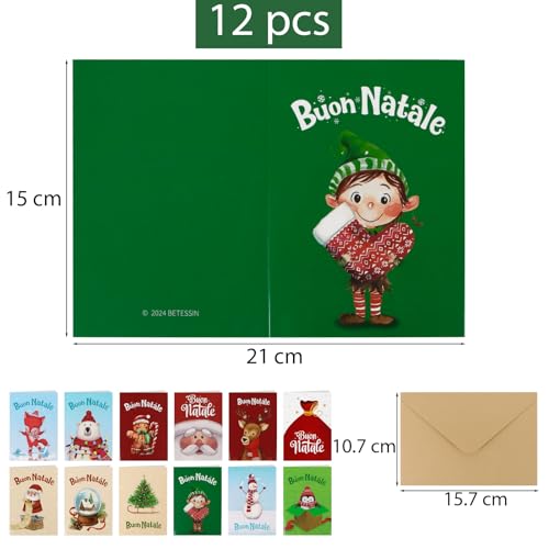 Verpakking van 12 kerstkaarten met enveloppen, kerstkaarten, brieven, vrolijk kerstfeest, Mini kerstkaarten, kerstcadeau voor vrienden, familie