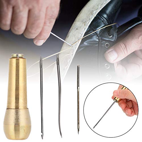 Naald voor het naaien van schoenen Naalden Piercing borduren lederen schoen maker met handdoek 2 Set koperen handvat Naaien uit de uil Taper lederen naaischoenen Reparatie Gereedschappen 5