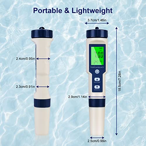 PH Meter, 5 in 1 PH / TDS / EC / Salinity / Temperatuur Water Quality Tester, LCD Green Backlight Display Waterkwaliteitstester voor Aquarium/Hydroponics/Drinkwater/Pool/Pond 5
