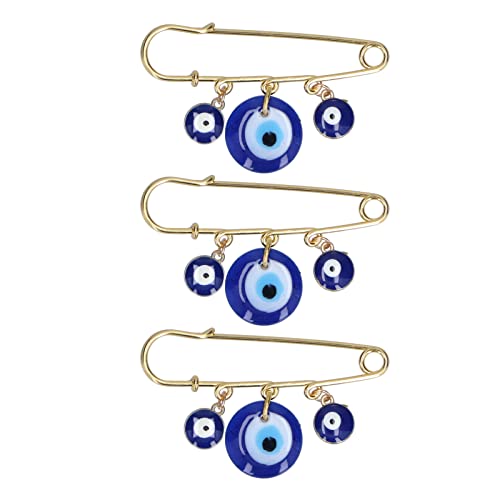 3 Pieces Evil Eye Brooch Pins, Turkey Evil Eye Brooch Pins Happy Eyeball Handen Broeches sieraden voor geluk, blauw, one size, blauw, Eén maat