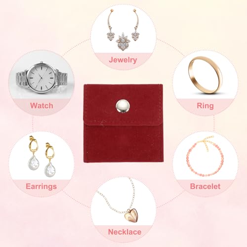 9x7.5cm sieradentas, 4 stuks fluweel zakjes met drukknop draagbare opslagzak voor oorbellen, armbanden, ketting, ringen, horloge, rood 5