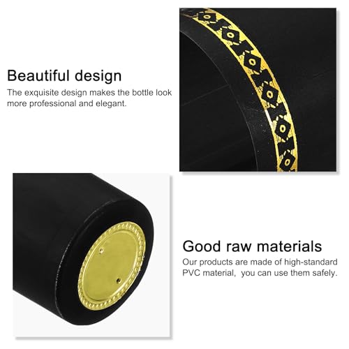 PVC Heat Shrink Tubing Cap voor wijnfles, 100st 33x45mm Wijn warmte krimpen wrap seals mouwen caps krimpen top hoes bloem patroon voor wijn kelders Home Keuken Gebruik,zwart 3