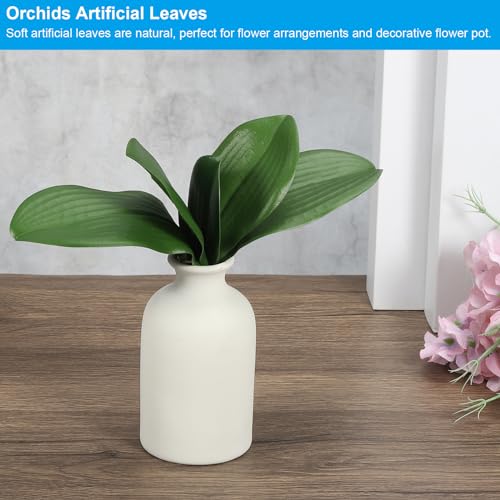 Faux Orchidee Bladeren 14cm, 2 Pack Kleine kunstmatige Phalaenopsis Foliage Real Latex Touch Groene Plant 5 Bladeren met Stengels voor thuis Bloemen Pot Decor, Groen 5
