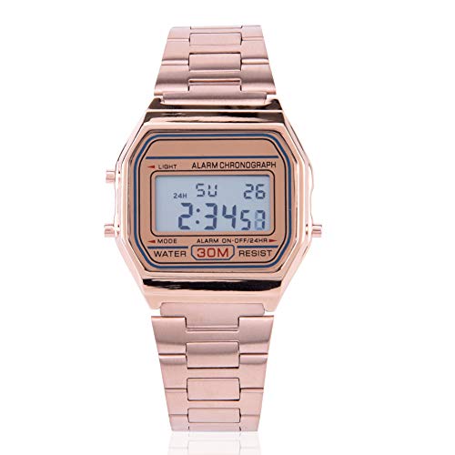 Oude digitale horloge, Vintage Rosa, B640Wc, Ceas Ladies, digitale armbanduhr digitale Led backlight elektronische roestvrij stalen band horloge Rec 4