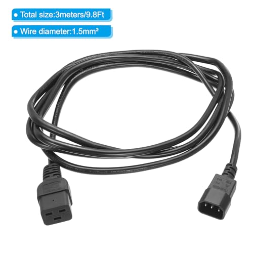 AC Power Cord 3 Pole C14 Plug naar C19 Bus 1.5mm2 3m 9,8ft 250V 10A 16A PDU Extension Cable voor Laptop Electronics Computer Printer Radio Monitor