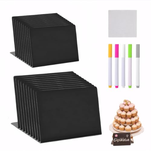 Mini Chalkboards Set van 20 10 x 7,5 cm L Gevormde Chalkboards voor het Schrijven op Prijs Tag Stand with 5 Erasable Pens Buffet Plates Set voor Bruiloft, Party, Cafe, Gastronomie