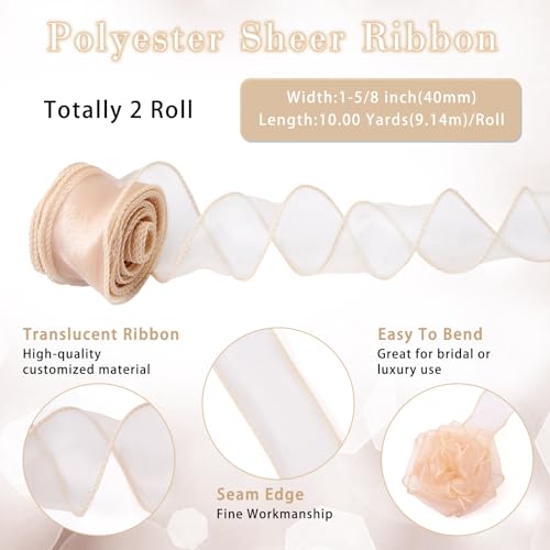 Organza bedrade linten van organza 3,5 cm (1 - 5/8 in), visstaart transparante linten voor bloemen, boeket, bruiloft, bruidsdouche, inpakken, strik, krans, doe-het-zelf knutselen (oranje) 5