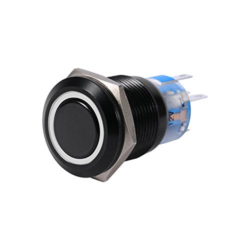 LED-duwknop, 19mm 12V-24V metalen LED aan/uit Zelfvergrendelende drukknop Waterdichte 12V-schakelaar Drukknop (2 stuks, wit)
