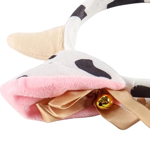 Pluche koeienhoofdband met strik, schaduwige dierenoren met bellen voor cosplay-feestdecoratie 4