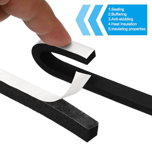 Weerstrippen voor deuren, 2 Rolls 3/8" B x 3/8" T Schuimafdichtingsband, Zelfklevende isolatiestrip voor deurvensters, Airconditioning, zwart (6.56 voet lengte) 3