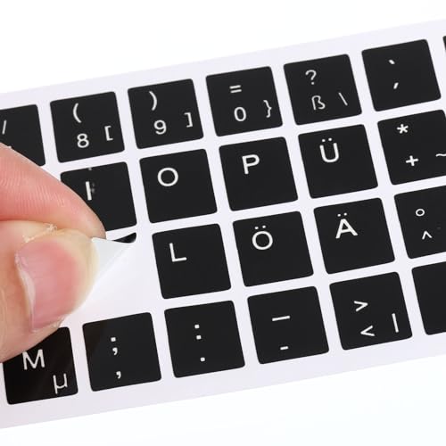 4 Pack Duitse toetsenbord Stickers, Universele Keyboard Vervanging Hoes Glad voor laptop Bureau Computer Zwarte achtergrond Witte Inscriptie 4