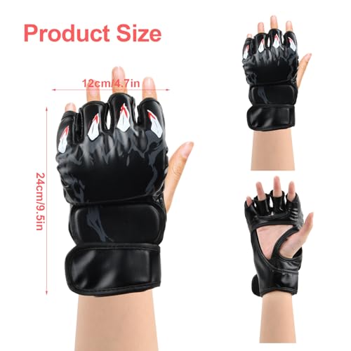 MMA Bokshandschoenen voor mannen en vrouwen, Sparring Handschoenen met 3 cm Dikke Handbescherming, Lange Polsband, Trainingshandschoenen, Halfvinger Vechthandschoenen, Professioneel