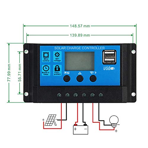 Solar Charge Controller, 60A/50A/40A/30A/20A/10A 12V 24V ABS Automatic Solar Charge Controller PWM Controller (60A) 3