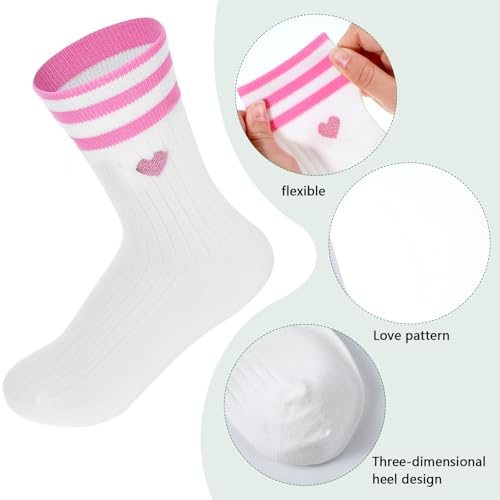 1 paar witte sokken vrouwen 36-43, katoen witte retro tennis tennissokken met harten, ademende katoenen sokken meisjes, tieners (roze), roze 5