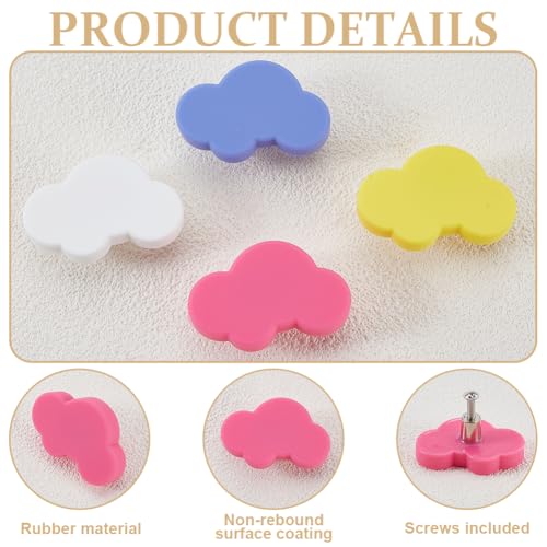 16 stuks 4 kleuren cartoon-vormige knoppen, wolkachtige handgrepen van synthetisch rubber, ladegrepen, deurklinkaccessoires met schrift voor kasten, laden, deuren, kledingkasten, commodes 4