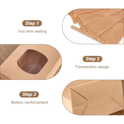25 stuks bruin Kraft Paper Bags, Sandwich Paper Bags met Transparant Window en Sealing Wire, Oil Resistant Bread Bags for Biscuits, Candy, Coffee Beans (24.5 * 12 * 6cm) 4